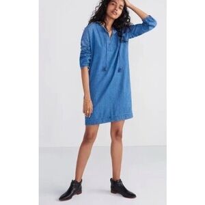 Madewell Artiste Denim Chambray Dress 3/4 Sleeves Size L